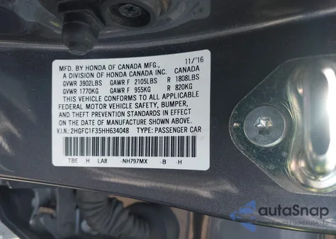 2017 Honda Civic Ex-T z USA, uszkodzony, nr VIN 2HGFC1F35HH634048